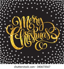 Merry Christmas gold glittering lettering design. Vector illustration EPS10