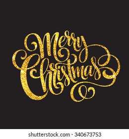 Merry Christmas gold glittering lettering design. Vector illustration EPS10