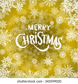 Merry Christmas - gold glittering lettering design with snowflakes pattern art