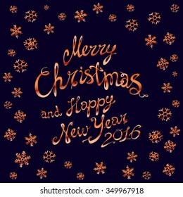 Merry Christmas gold glittering lettering design. Vector illustration EPS 10 art