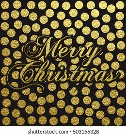 Merry Christmas gold glittering lettering design. Vector illustration. Element for greeting cards, posters.
