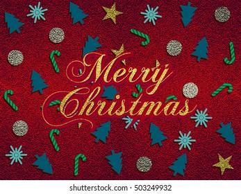 Merry Christmas gold glittering lettering design. Vector illustration. Element for greeting cards, posters.
