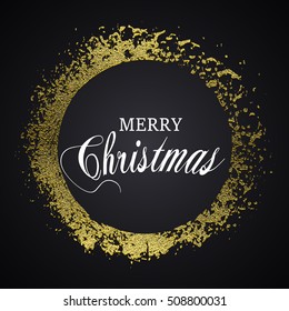 Merry Christmas gold glittering lettering design. Vector illustration. Element for greeting cards, posters.