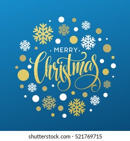 Merry Christmas gold glittering lettering design. Vector illustration EPS 10