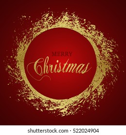 Merry Christmas gold glittering lettering design. Vector illustration. Element for greeting cards, posters.