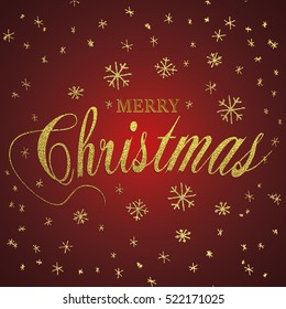 Merry Christmas gold glittering lettering design. Vector illustration. Element for greeting cards, posters.