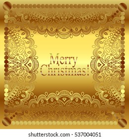 Merry Christmas gold glittering lettering design. Vector illustration. Element for greeting cards, posters.