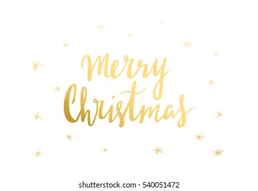Merry Christmas gold glittering lettering sticker design on white background. Vector illustration EPS 10