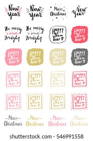 Merry Christmas gold glittering lettering sticker design set on white background. Vector illustration EPS 10