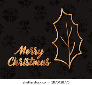 merry christmas gold leaf design, winter season and decoration theme Vector illustration