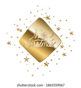 merry christmas in gold lettering in a diamond vector illustration design