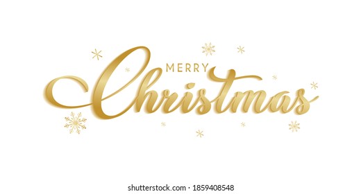 MERRY CHRISTMAS gold metallic brush calligraphy banner with snowflakes