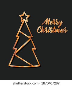 merry christmas gold pine tree design, winter season and decoration theme Vector illustration