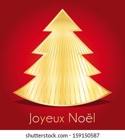 Merry Christmas gold and red design vector greeting card. French version. 