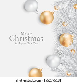 Merry Christmas with gold and silver balls background