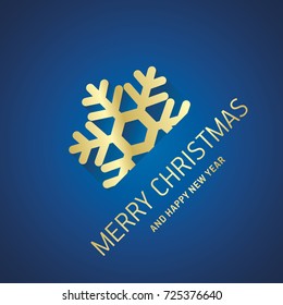 Merry Christmas gold snowflake logo icon blue greeting card