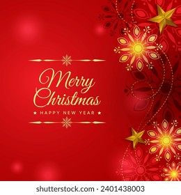 merry christmas gold snowflakes on red background vector