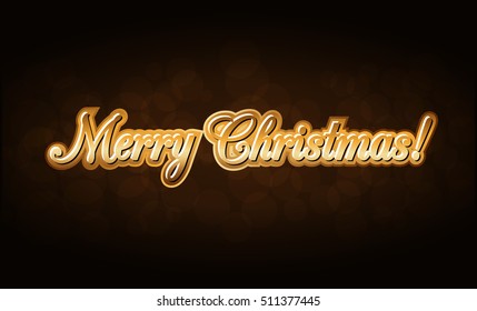 Merry Christmas gold text. Holiday background. Golden type decorative design for card, banner, greeting, vintage decoration. Symbol of Happy New Year celebration, holiday. Vector illustration