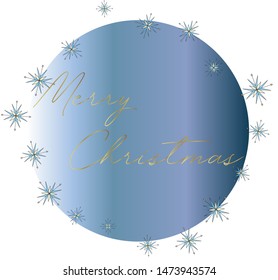 Merry Christmas gold text on blue background, golden and blue vector Xmas lettering for holiday card, poster, banner, print, invitation, handwritten calligraphy