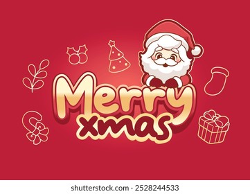 Merry christmas gold text with sinterklass character on red background