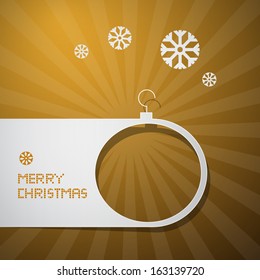 Merry Christmas Golden Background with Paper Ball and Snowflakes