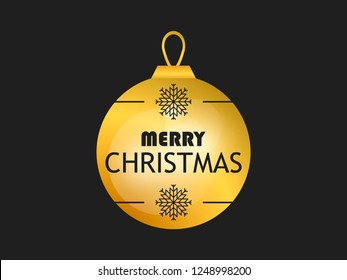 Merry Christmas. Golden christmas ball on black background. Gold gradient. Greeting card design template. Vector illustration