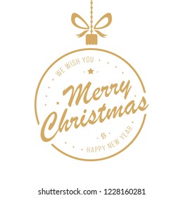 Merry christmas golden bauble greetings isolated background