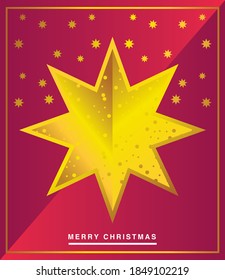 merry christmas, golden big star and red background vector illustration