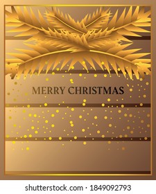 merry christmas, golden branches tree snow decoration card vector illustration