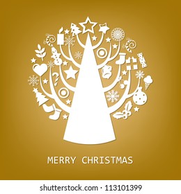 Merry Christmas Golden Card With Stars, Vector Illustration