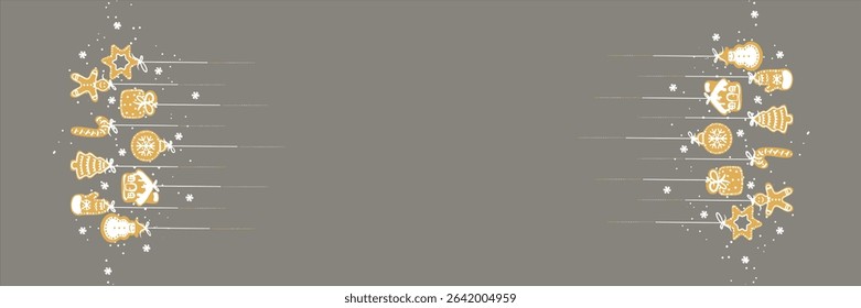 Merry Christmas golden colour card graphic design, vector illustration. festive Christmas Christmas Gray background. Nice postcard, textile, used for runner,