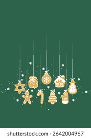 Merry Christmas golden colour card graphic design, vector illustration. festive Christmas green background. Nice postcard, textile, used for kitchen towel,