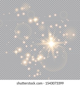 Merry Christmas. golden fire on a transparent background, golden dusty stars. vector illustrator