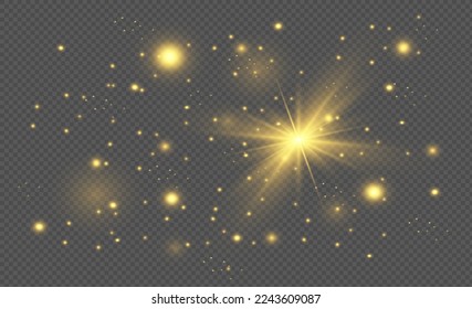 Merry Christmas. golden fire on a transparent background, golden dusty stars. vector illustrator