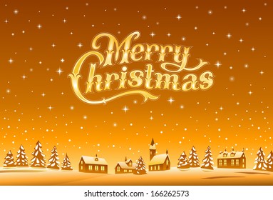 Merry Christmas golden lettering, vector illustration