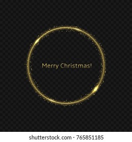 Merry Christmas . Golden magic abstract circle with sparkles and glitters