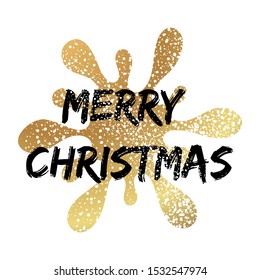 Merry Christmas golden postcard design. Doodle style. 