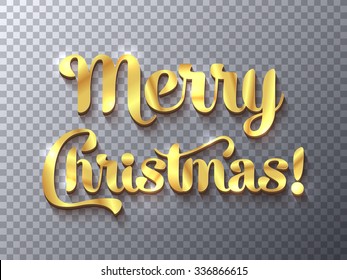 Merry Christmas golden sign on transparent background, design element for banners, flyers and so. Vector illustration, eps10.