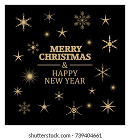 merry christmas golden stars snowflakes background