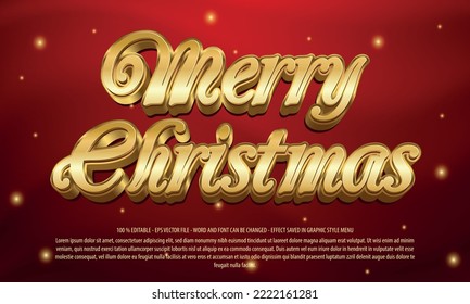 Merry christmas golden text effect template with 3d style use for logo and business brand