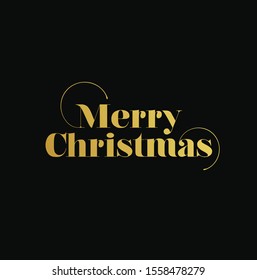 Merry Christmas in Golden Typography on black background. Vector 