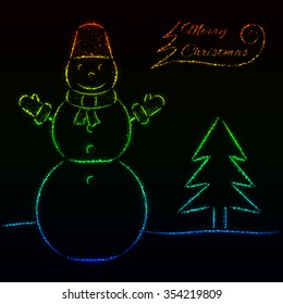 Merry Christmas of gradient light card with snowman