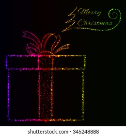 Merry Christmas of gradient lights card with gift box