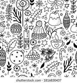 Merry Christmas Graphic handdrawn pattern. Doodle christmas set. Vector illustration. Manual graphics.  Suitable for decorating various surfaces.
