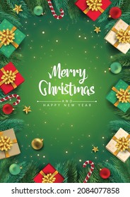 merry Christmas green background greetings. vector illustration design