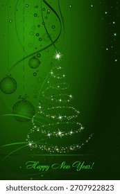 Merry Christmas green background, Christmas tree, Merry Christmas title, decoration, vector elements collection