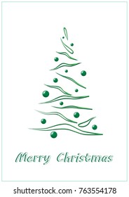 Merry Christmas, green elegant Christmas tree on a white background, vertical