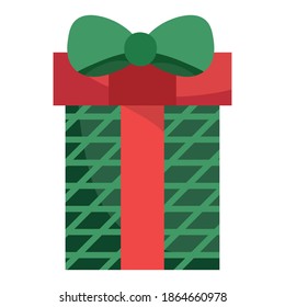merry christmas green gift box surprise decoration and celebration icon vector illustration