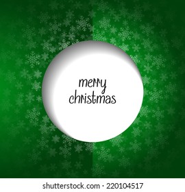 Merry Christmas green greeting card with snowflakes. Christmas background. Christmas design. Merry Christmas template. Winter vector background.