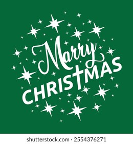 merry Christmas green star wish text design